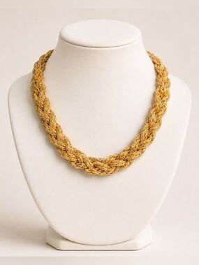 Lightweight Gold Tone Braided Statement Necklace